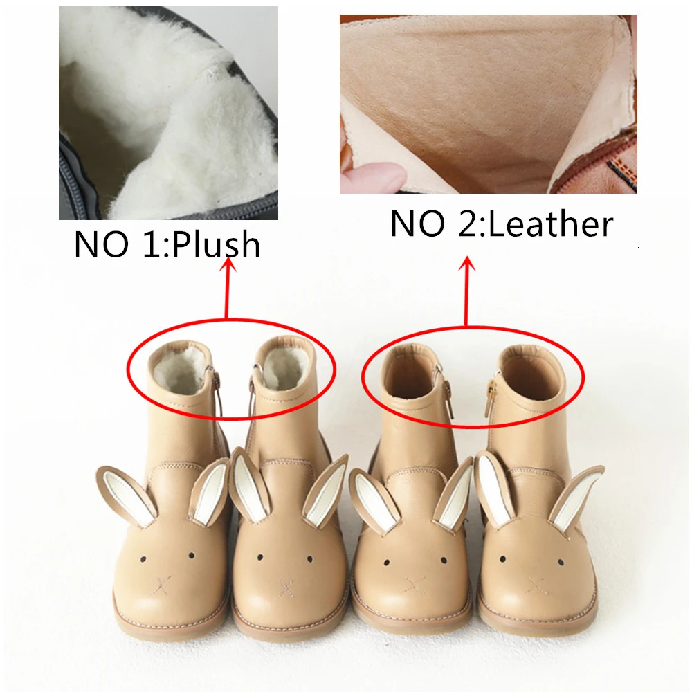 Autumn Winter Genuine Leather Childrens Shoes Warm Lambswool Cartoon Bunny Baby Girls Ankle Boots Cowhide Boys Snow Boots 251017