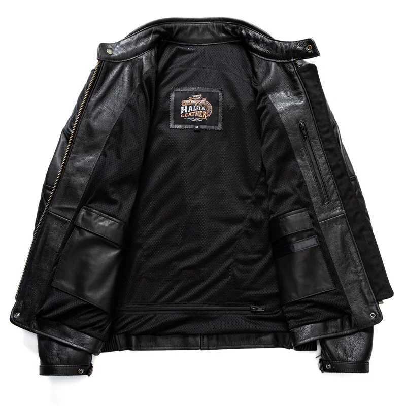 2025 New Top Layer Cowhide Leather Jacket Men Black Stand Collar Short Genuine Leather Coat High Quality Motorcycle Jackets L251013