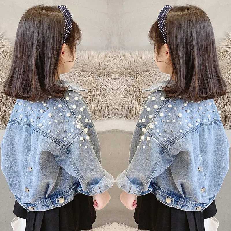 New Spring Autumn Pearl Embellishment Teenage Girls Denim Coat Children Fashion Windbreaker Kids Birthday Present Outerwear C251013