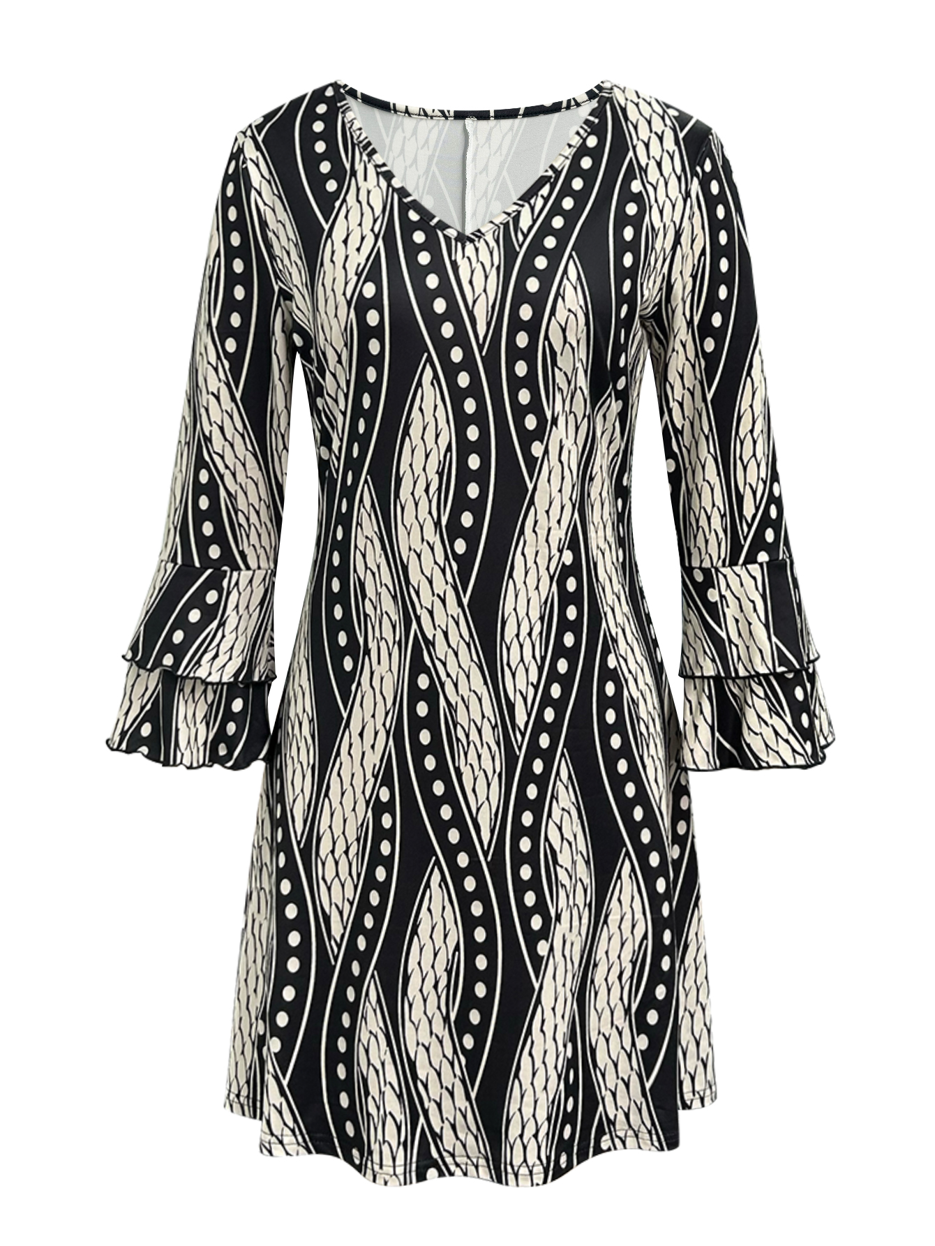 Women's Autumn Winter French - Style Elegant Long - Sleeve Dress - Fashionable Office & Casual & Loungewear Black Dress-CF53918