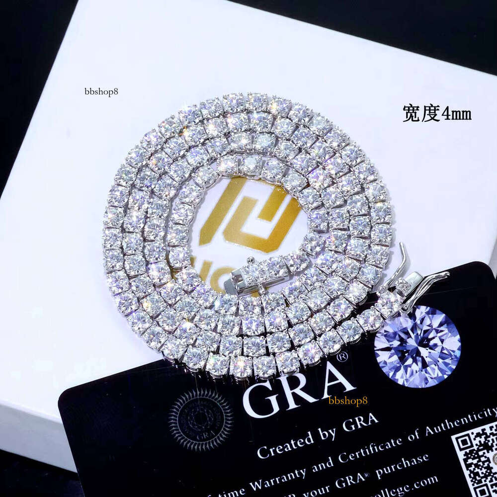 Hip-Hop Jewelry Sier VVS Silicon Stone Necklace 2/3/4mm Iced Tennis Chain Passed TestingFree of charge delivery