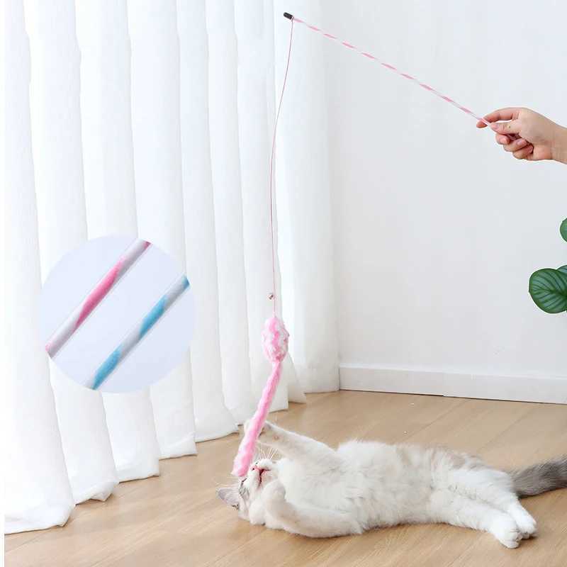 Cat Toys Funny Cat Stick Bouncy Rod Bell Bait Cat Toy Plush Longtail Mouse Stripe Funny Cat Stick Pet Supplies Cat Accessories C251013