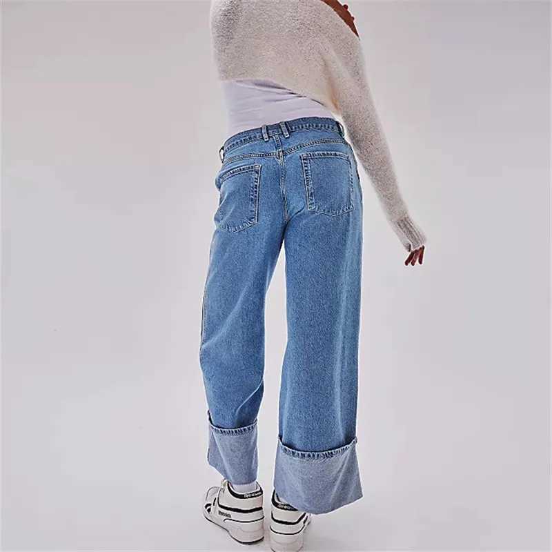 Chic Women Low Rise Cuffed Baggy Jeans Y2K Vintage Boyfriend Loose Fit Wide Leg Jeans Trendy Casual Denim Pants StreetwearT251013