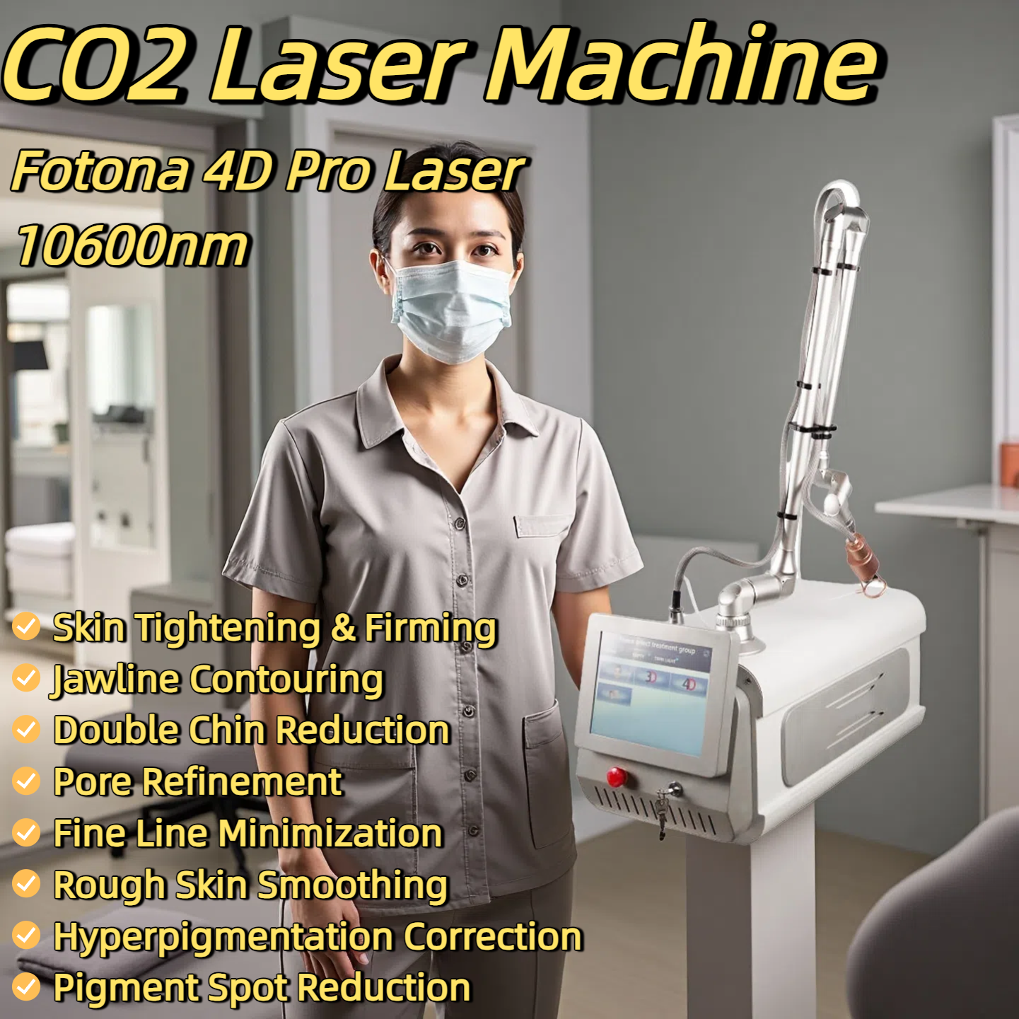 Fotona 4D 10600nm CO2 Laser Beauty Device Double Chin Reduction Rough Skin Smoothing Pore Refinement Pigment Spot Reduction Skin Tightening Vaginal Re
