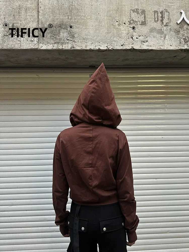 Dark RO Style 100 Cotton Spring Autumn Womens New read Splicing Slim Fit Zipper Stand Up Collar Cardigan Hoodies Sweatshirt W251013