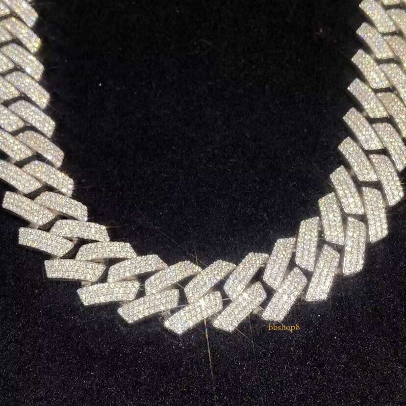 Vvs MoissaniteCZ Sterling Sier Brass Necklace Iced Miami Cuban Men's Chain