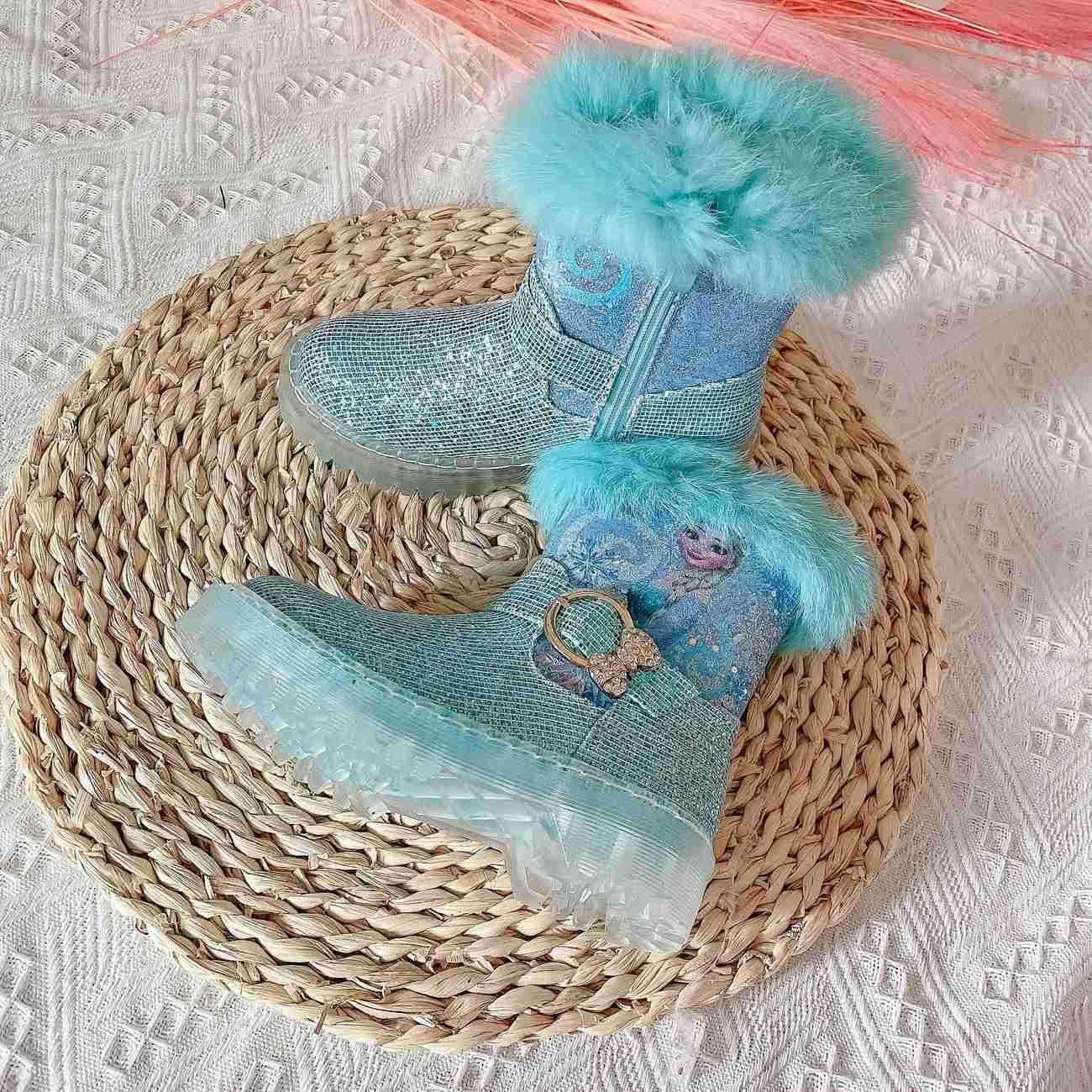 Disney Girls Boots Winter Fashion Frozen Elsa Princess Boots Childrens Short Girls Cotton Fur Ankle Boots Girls Pink ShoesXJ2510