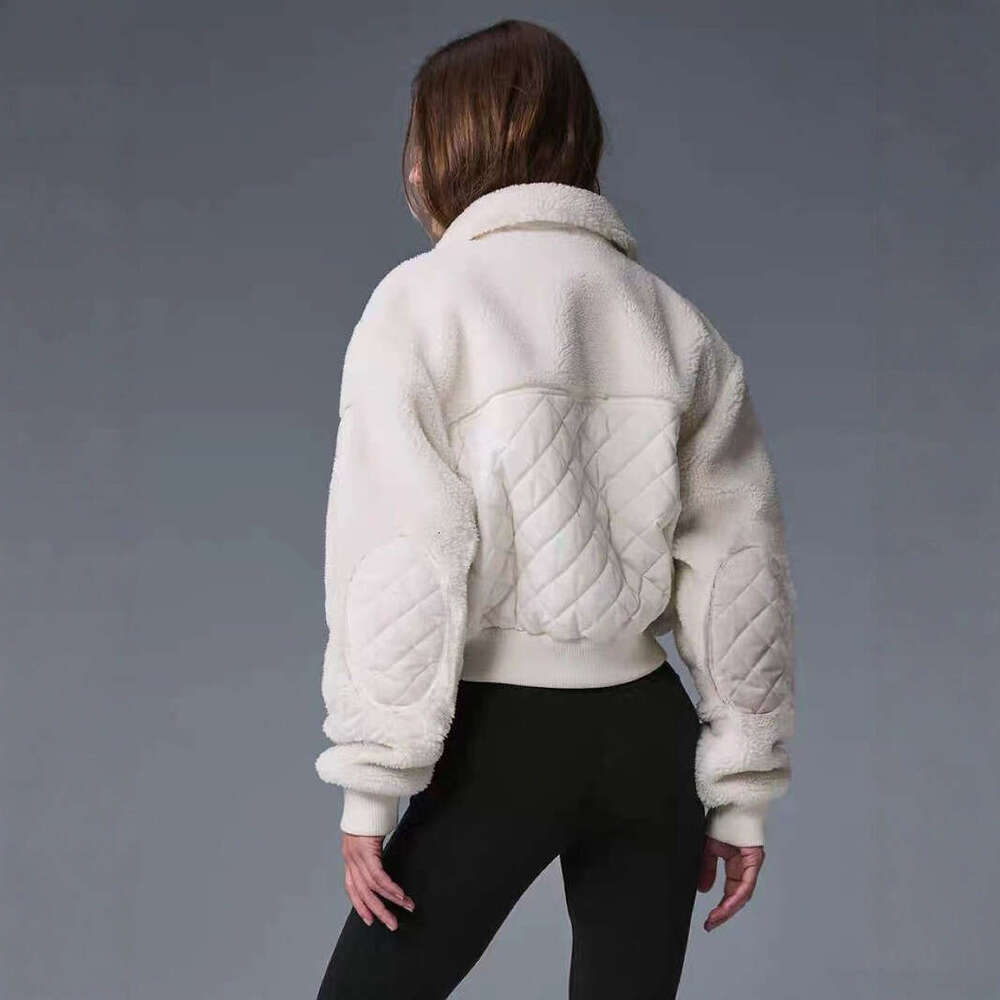 Autumn Winter Brown Lamb Wool Hooded Short Coat Thickened Warm Sports Casual Stand Collar Zipper Jacket Top B5