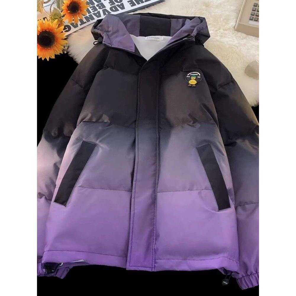 Winter New Fashion Trend Simple Gradient Color Age-Reducing Hooded Loose Thickened Warm Cotton Jacket B5