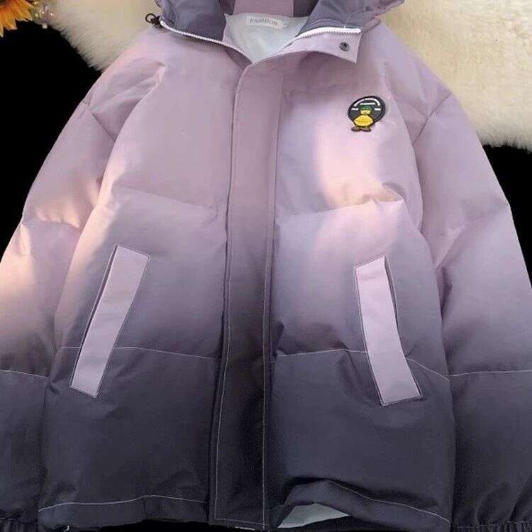 Winter New Fashion Trend Simple Gradient Color Age-Reducing Hooded Loose Thickened Warm Cotton Jacket B5