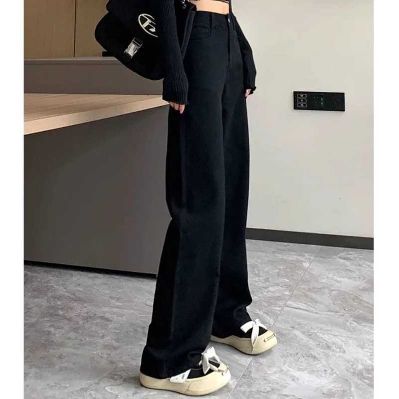 Woman High Waist Slim Fit Wide Leg Jeans Female Y2k 2000s Casual Straight Leg Pants Girls Fashion Black Loose Denim TrouserseT251013