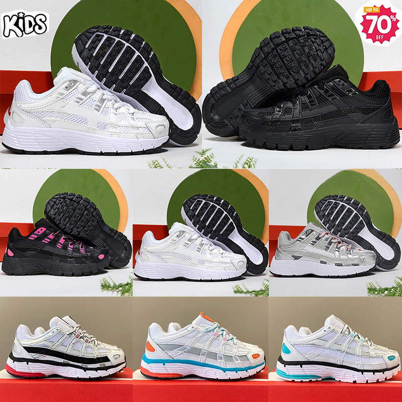Designer Kid Shoes P6000 trainer P 6000 Boy Girl Sneakers Metallic Sier Triple Black White nthracite Grey Sports Trainers Casual Outdoor Eur 28-35