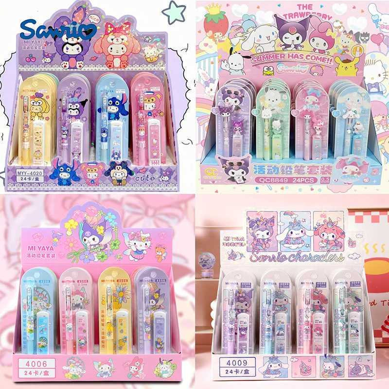 Sanrio 24pcs Sanrio Hello Kitty Mechanical Pencils Set Pachacco Kuromi Student Stationery Pen Core Automatic Pencil School Supplies H251111
