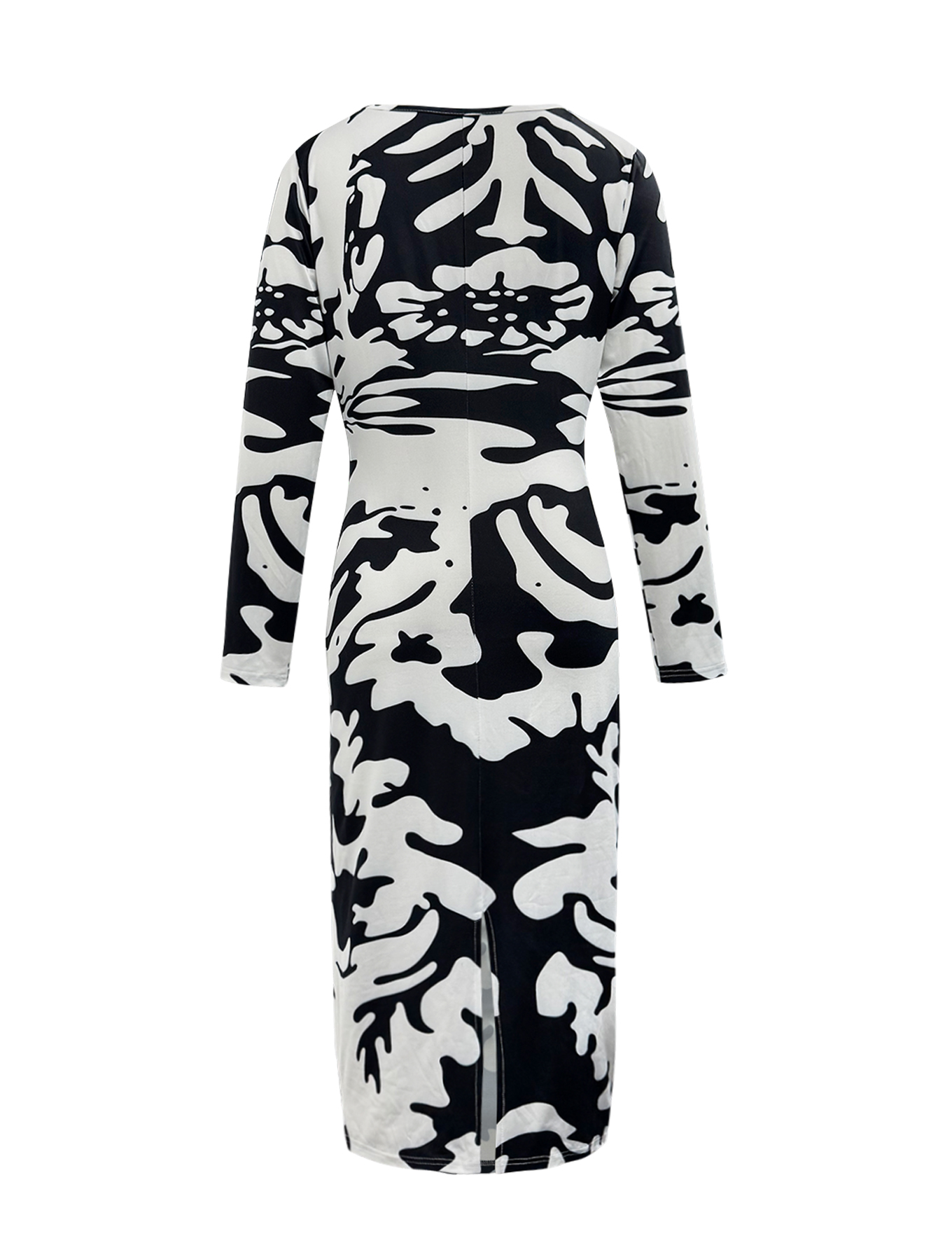 Women's Early Autumn Fashion All - Over Printed Bodycon Midi Dress - Elegant Office & Party & Travel Black Dress-CF53776