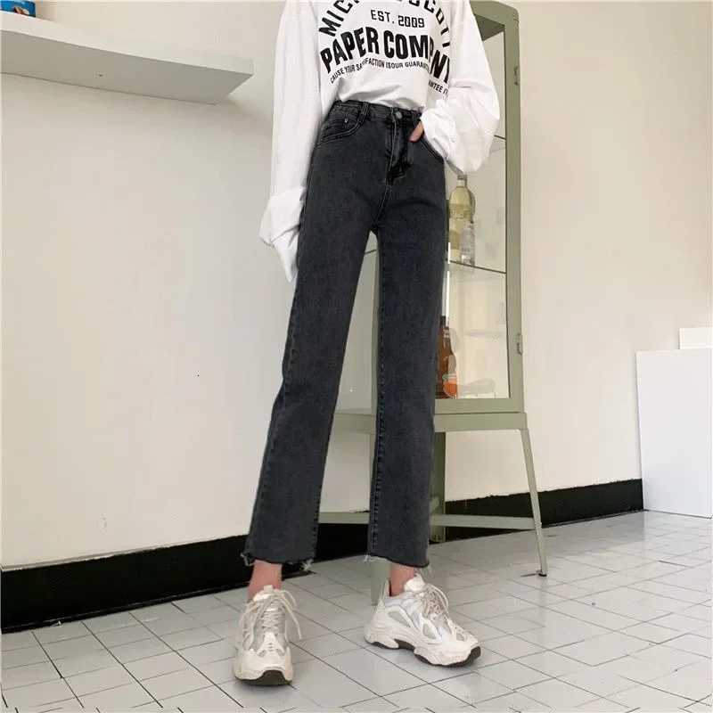 High Waist Elastic Denim Jeans Womens Loose Straight Slimming Student Versatile Small Size Nine Tube Pants TrendyT251013