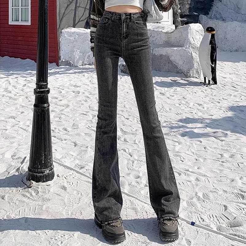2024 Woman High Waist Vintage Flare Jeans Female Gothic Elastic Bell Bottom Pants Lady Streetwear Blue Black Grey Denim TrousersT251013