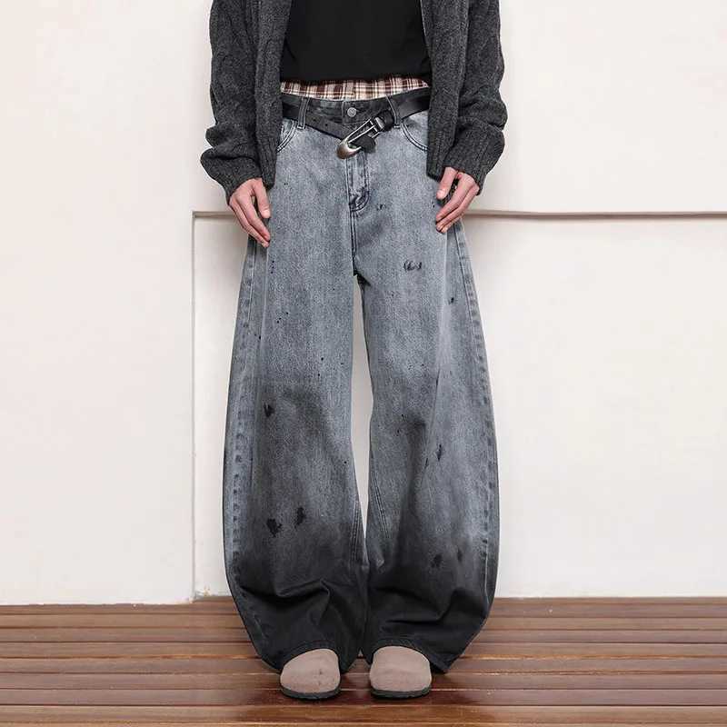 Autumn Korean Retro Splashed Ink Graffiti Denim Curved Knife Pants Baggy Jeans Y2k Fashion Women Pants Casual Straight Leg PantT251013
