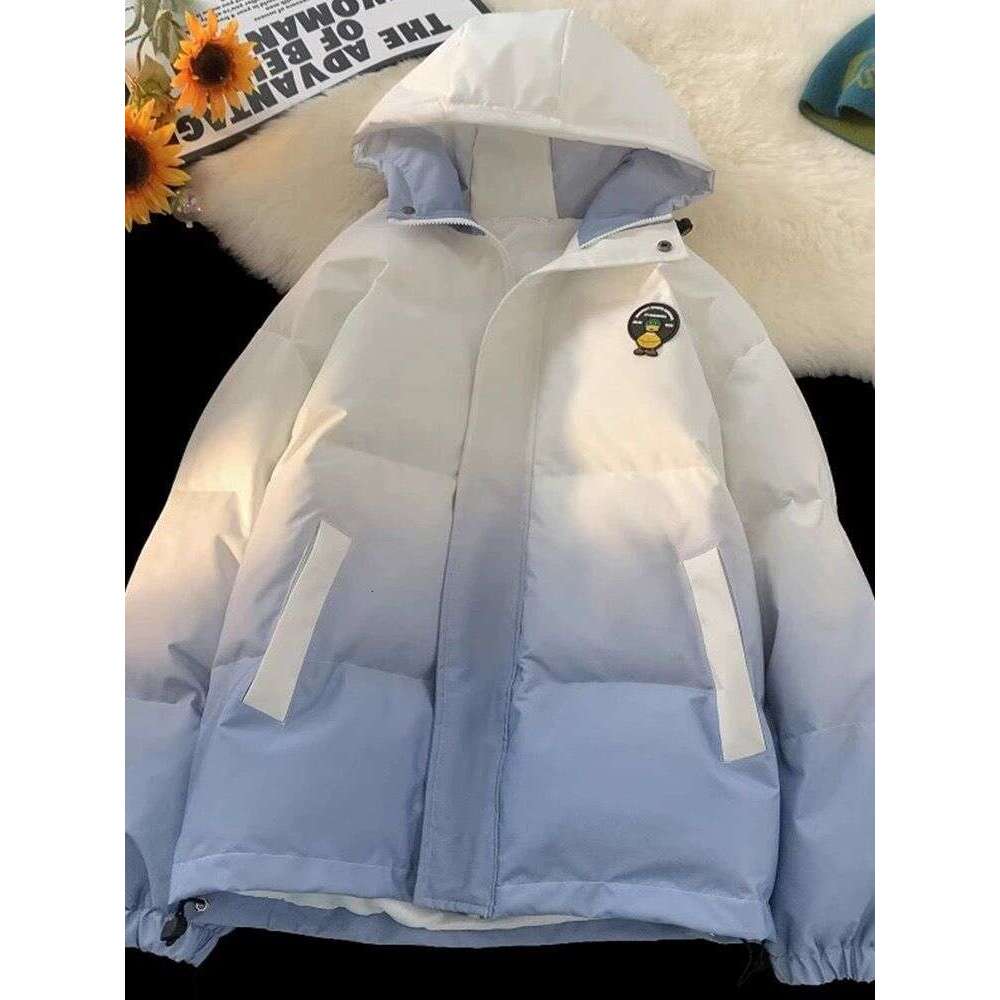 Winter New Fashion Trend Simple Gradient Color Age-Reducing Hooded Loose Thickened Warm Cotton Jacket B5