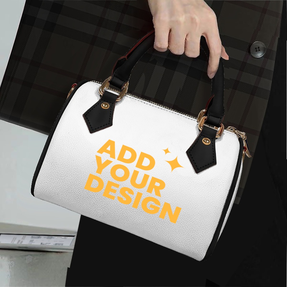 DHgatepod Classic Barrel-shaped PU Leather Handbag | Adjustable Strap Top Handle Tote | Structured Wide Bottom Purse for Women