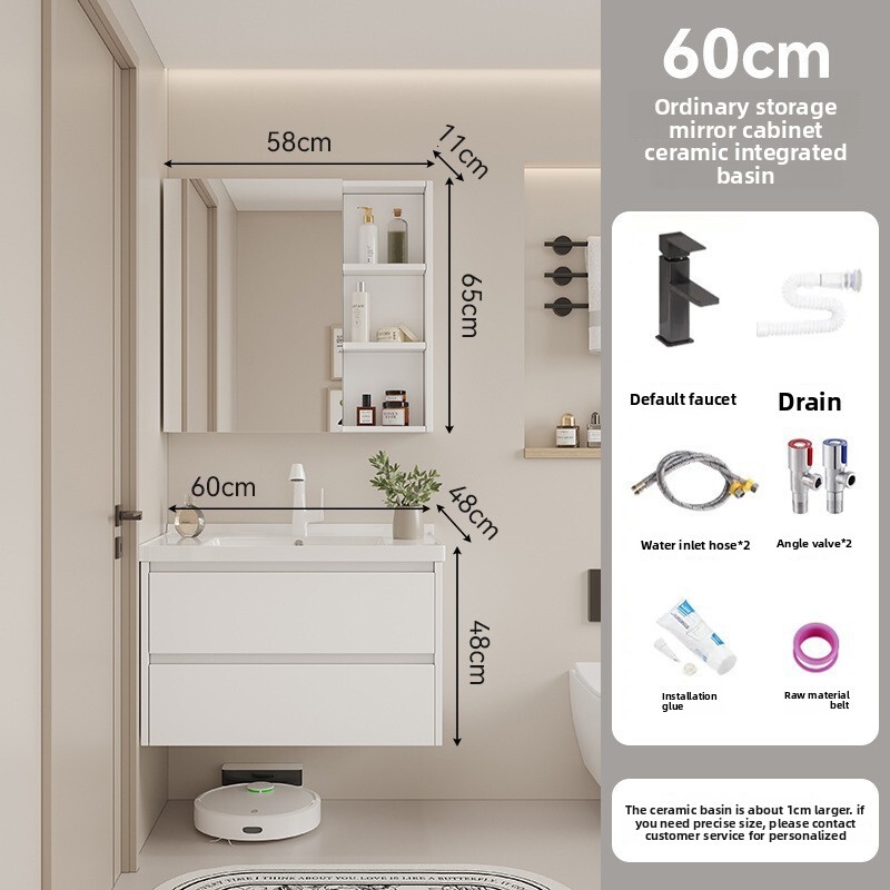 Cabinet with Ceramic Integrated Bathroom Drawer Cabinet, Wash Basin, Face Washing Sink, Washstand Basin Set, Honeycomb Aluminum