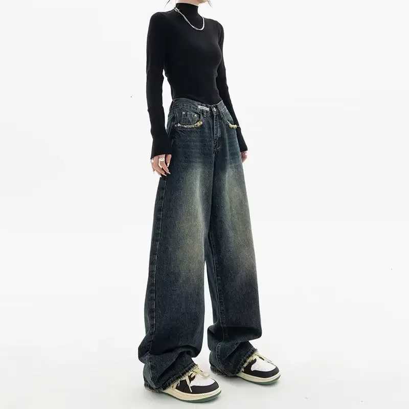 High Waist Wide Leg Jeans Womens Summer American Retro Slimming Bootcut FloorLength Pants Comfortable Loose Fit TrousersT251013