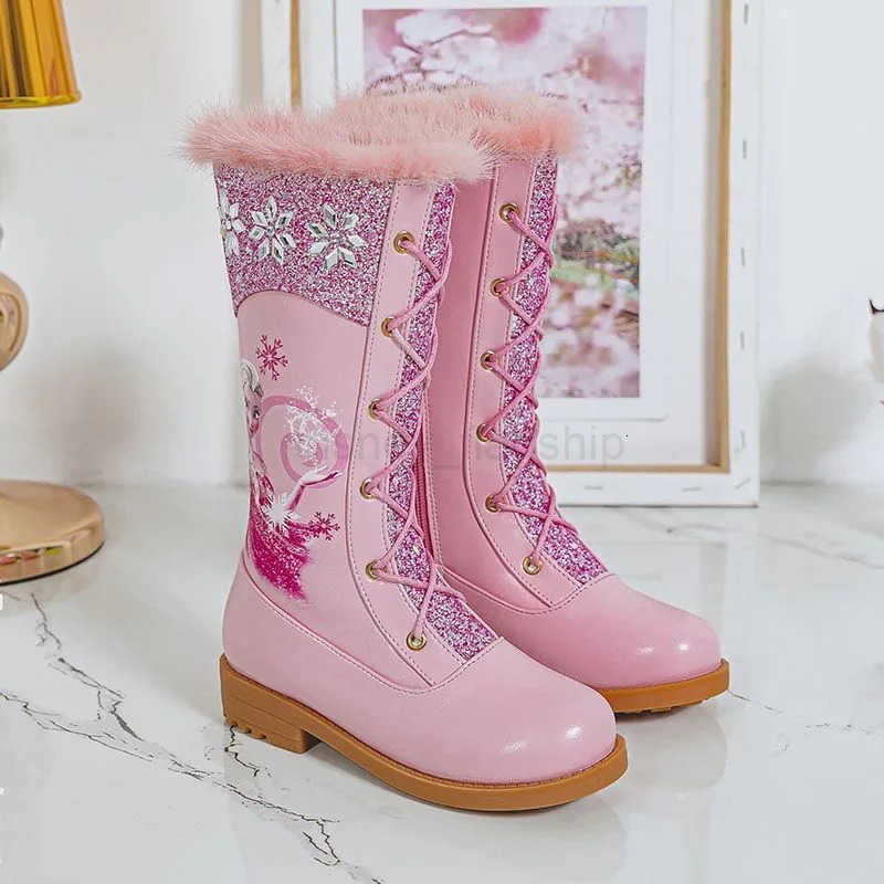 Disney Girls Princess Elsa Frozen Boots Childrens Long Sleeve Boots Womens Cotton Winter Plush Thickened High Sleeve BootsXJ251013 - view 4