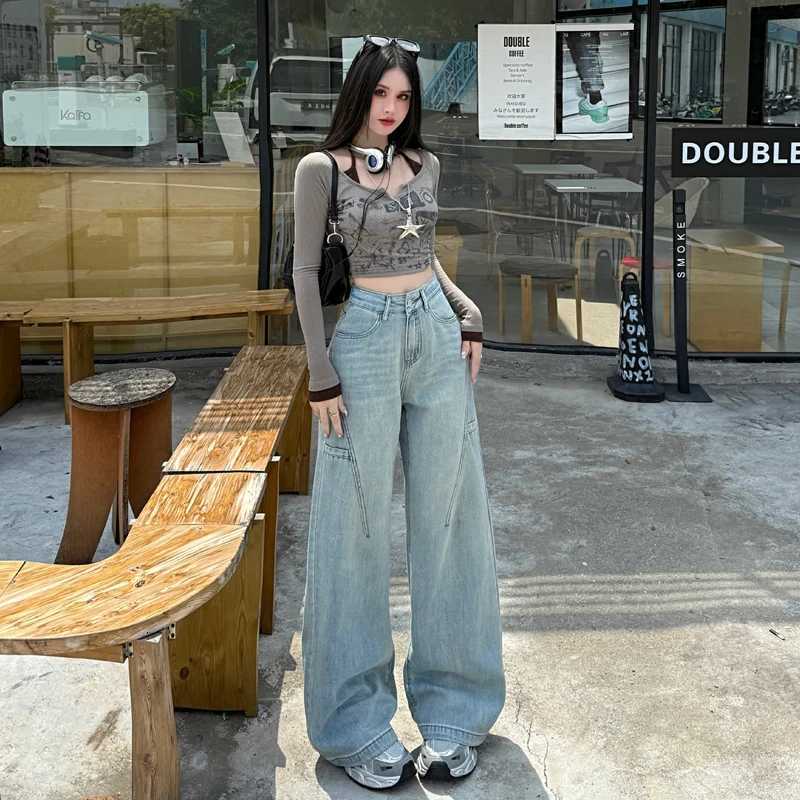 High Waisted Wide Leg Jeans Women Cotton Retro Denim Y2k Loose Fashion Design Sense Pant Streetwear Baggy Straight Trouser WomanT251013