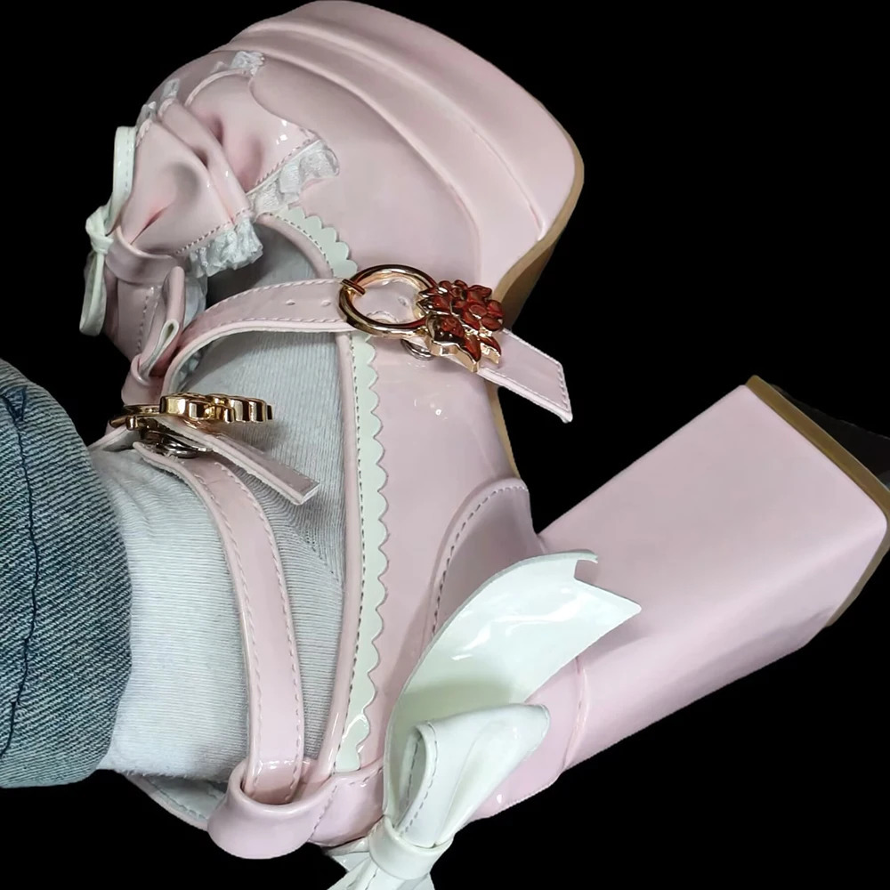 Lovely Girls Lolita Bowknots Platform Block Heels Shoes Platform Female Students Sweet Highheeled Delicate Elevator Mary Janes 251010