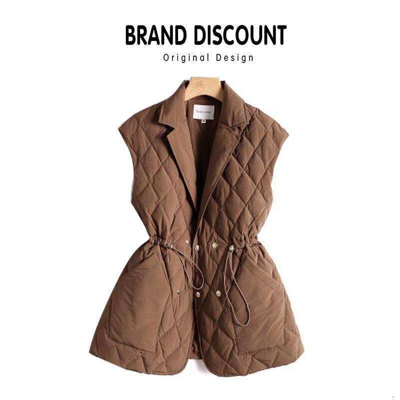New Spring High-End Fashion Women's Casual Diamond Pattern Lightweight Cotton Vest Jacket Trendy B5
