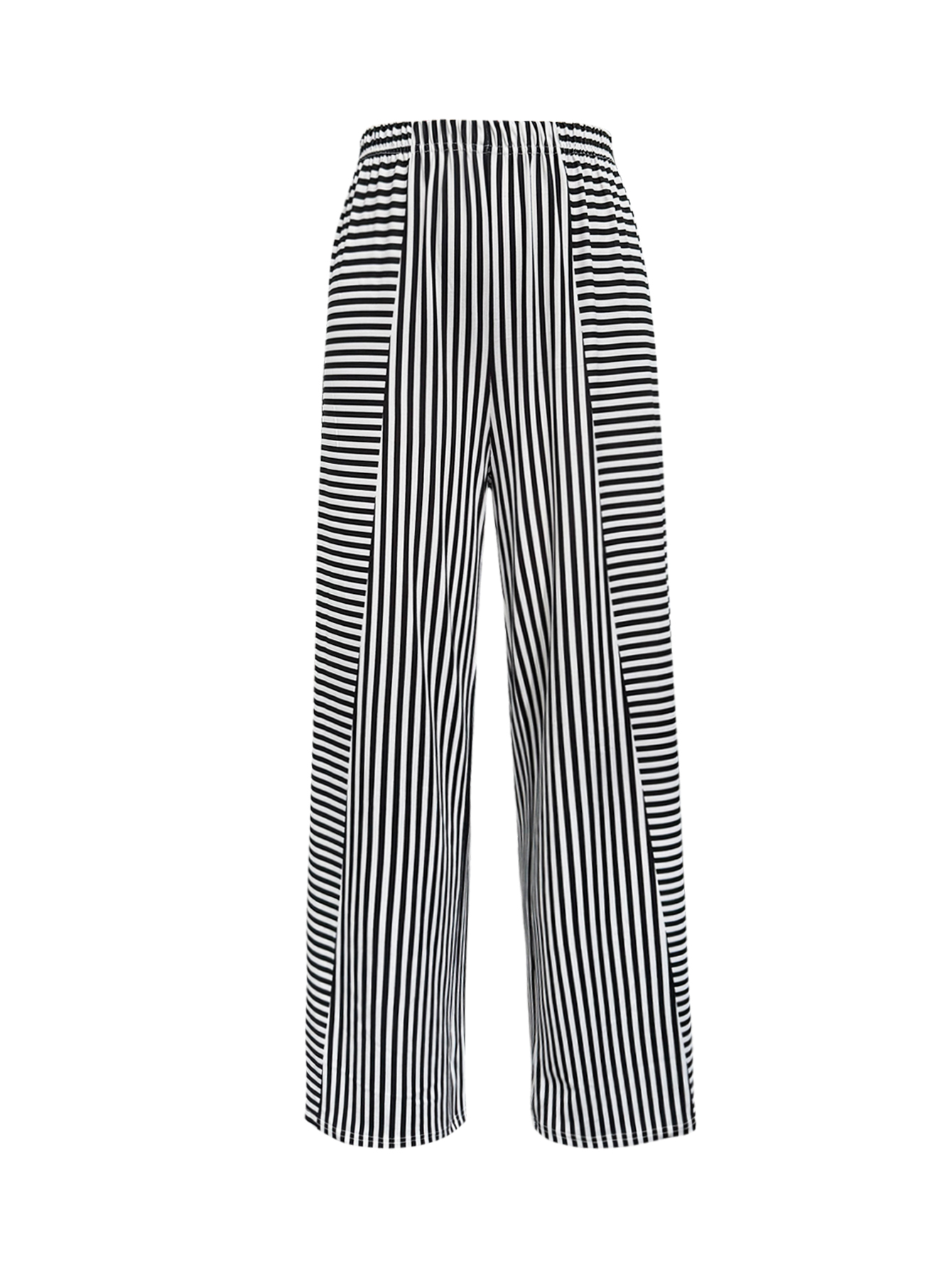 Women's Summer Fashion Striped Printed Straight - Leg Pants - Casual Outdoor & Vacation Black Pants-CF50840