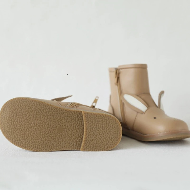 Autumn Winter Genuine Leather Childrens Shoes Warm Lambswool Cartoon Bunny Baby Girls Ankle Boots Cowhide Boys Snow Boots 251017