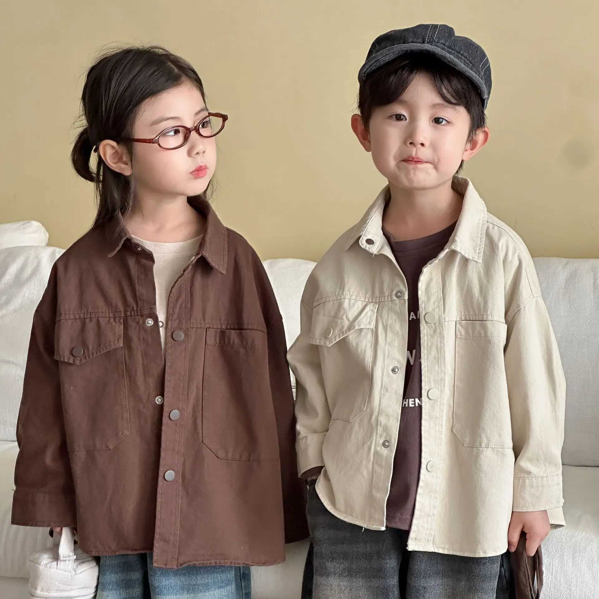 Kids Baby Boys Autumn Tops Turn Down Collar Long Sleeves Baby Boys Cargo Coats Solid Color Single Breasted 18Y Boys Outerwear C251013