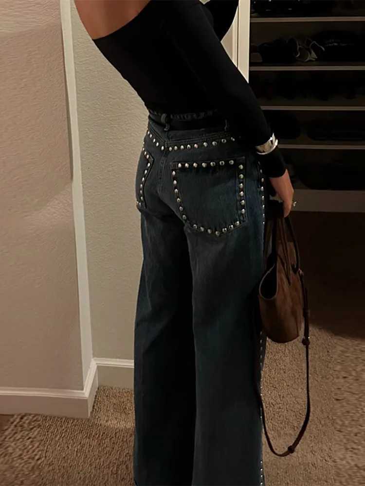 Metal Loose Solid Color Jeans Woman Casual Straight High Waist Long Pants Street Fashion Baggy Womens New Versatile JeansT251013