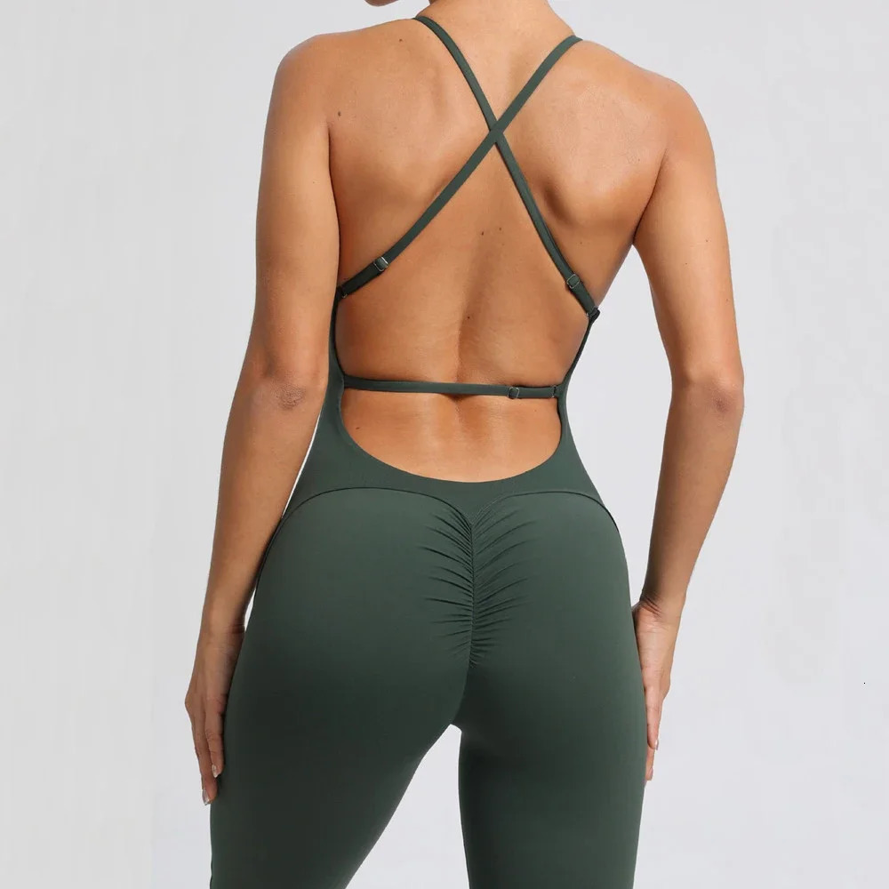 Pad Bunny Cross Backless Bodycon Yoga Set Jumpsuit Women One Piece Fitness Legging Gym Sport Active Wear Outfit Suits XP186 251013