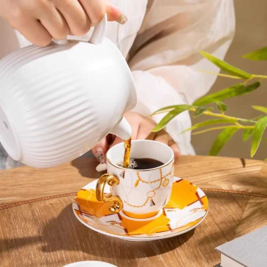 Vintage Luxury Bone Coffee Cup and Saucer Set of 6 with Gift Box European Porcelain Cups Ceramics Wedding Gifts He Decor H251013