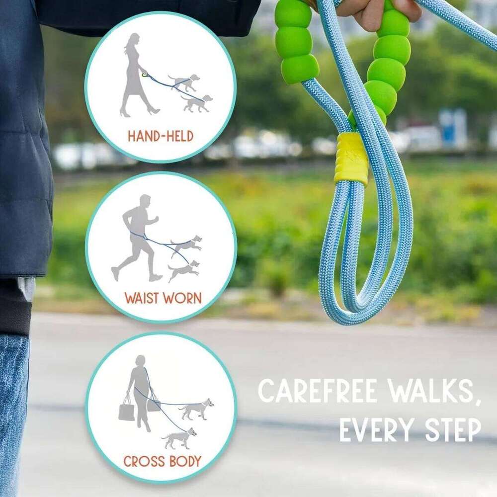 Hands Free Double Dog Wear-resistant Adjustable 360° Swivel No Tangle Leash with Padded Handles for Pet Walking Supplies