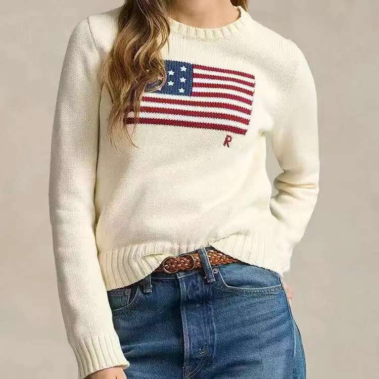 New Womens Sweaters Crewneck Ladies Knitted Sweater American Flag Winter HighEnd Comfortable Cotton Pullover Knitwear Jumper Sweatshirt S251125