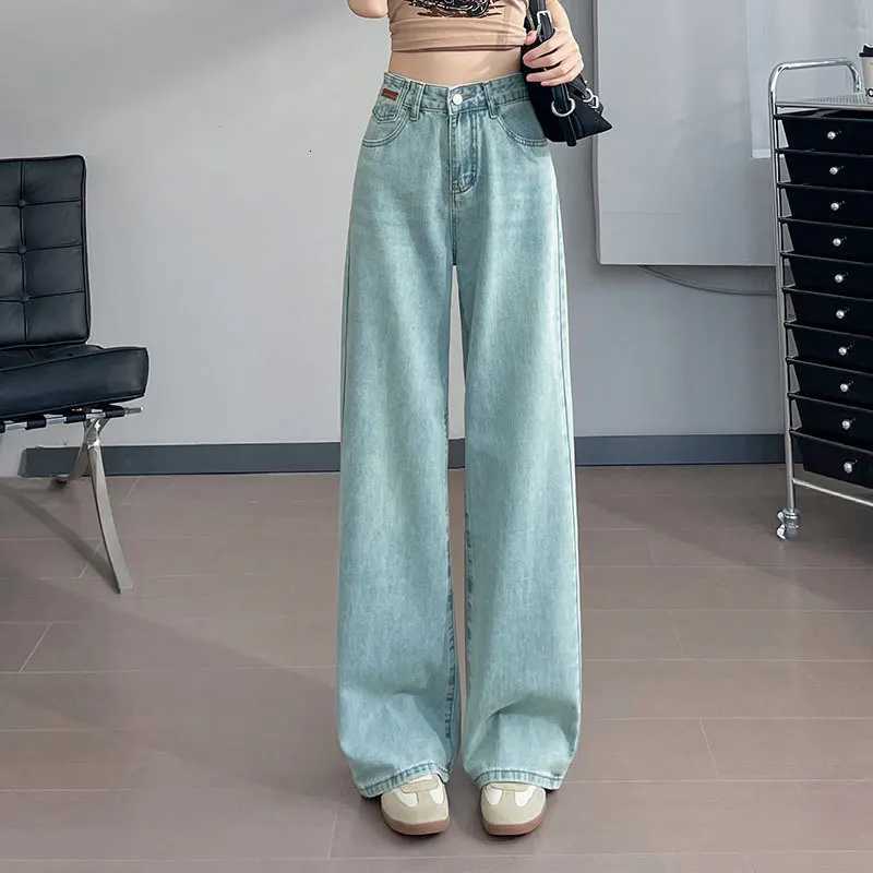 Light Color Jeans Womens High Waist Embroidery Loose Denim Long Wide Leg Pants Woman Jeans Camisa Feminina Lady Fat TrousersT251013