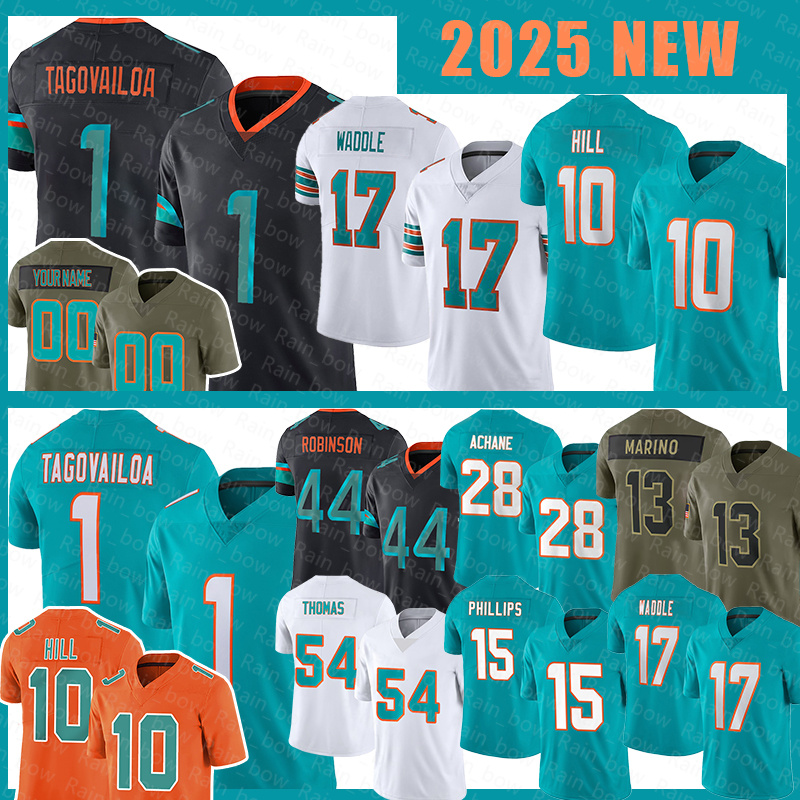 1 Tua Tagovailoa Football Jerseys Chop Robinson Tyreek Hill Jaylen Waddle De'Von Achane Zach Thomas Dan Marino Jaelan Phillips Bradley Chubb Kenneth Grant