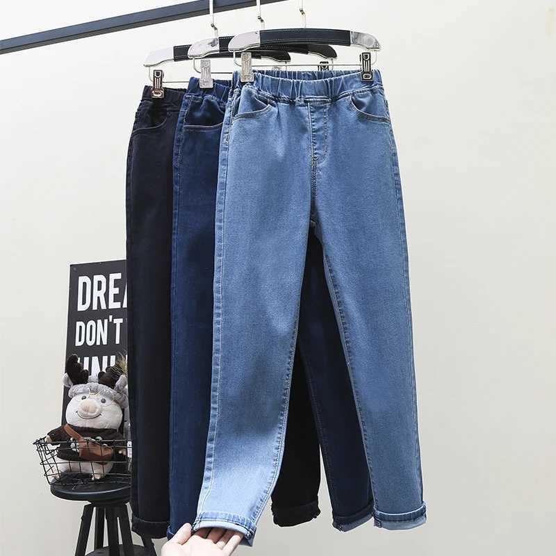 S6XL High Stretch Skinny Jeans Sexy Clothes Women Mom Denim Pants High Waist Elastic Band Slim Pencil Pants Light Blue BlackT251013
