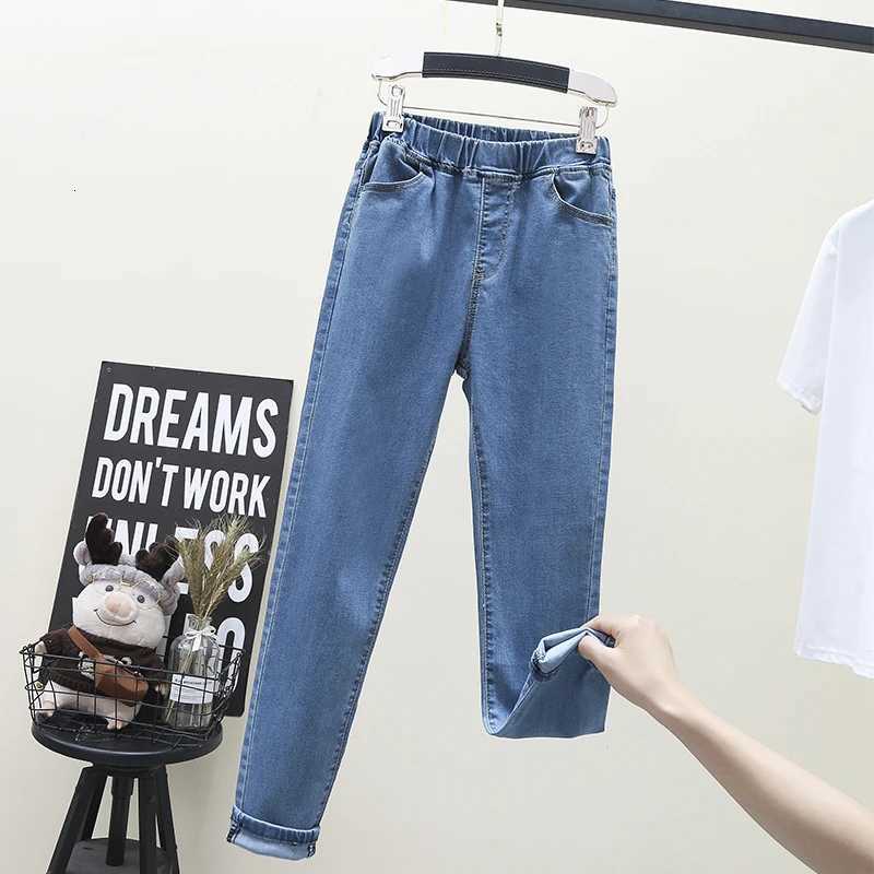 S6XL High Stretch Skinny Jeans Sexy Clothes Women Mom Denim Pants High Waist Elastic Band Slim Pencil Pants Light Blue BlackT251013