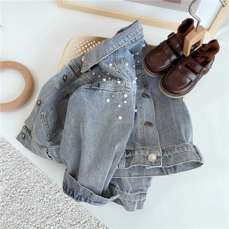 310 year old girl denim jacket 2024 new childrens pearl long sleeved denim jacket baby Korean version personalized fashioncoat C251013