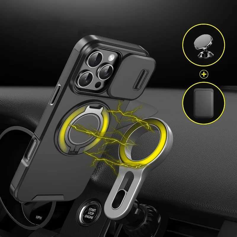 Luxury HeavyDuty Rugged Armor Magnetic Bracket Case For iPhone 17 16 15 14 13 12 11 Pro Max Slide Camera Protection PC Cover J251202