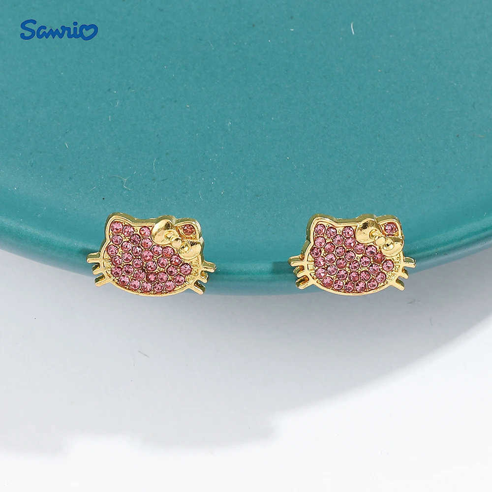 Sanrio Cute Sanrio Hello Kitty Cartoon Earrings Y2K Sweet Spicy Girl Alloy Earrings Kawai Minimalist Fashion Gold Color Diamond Jewelry L251013