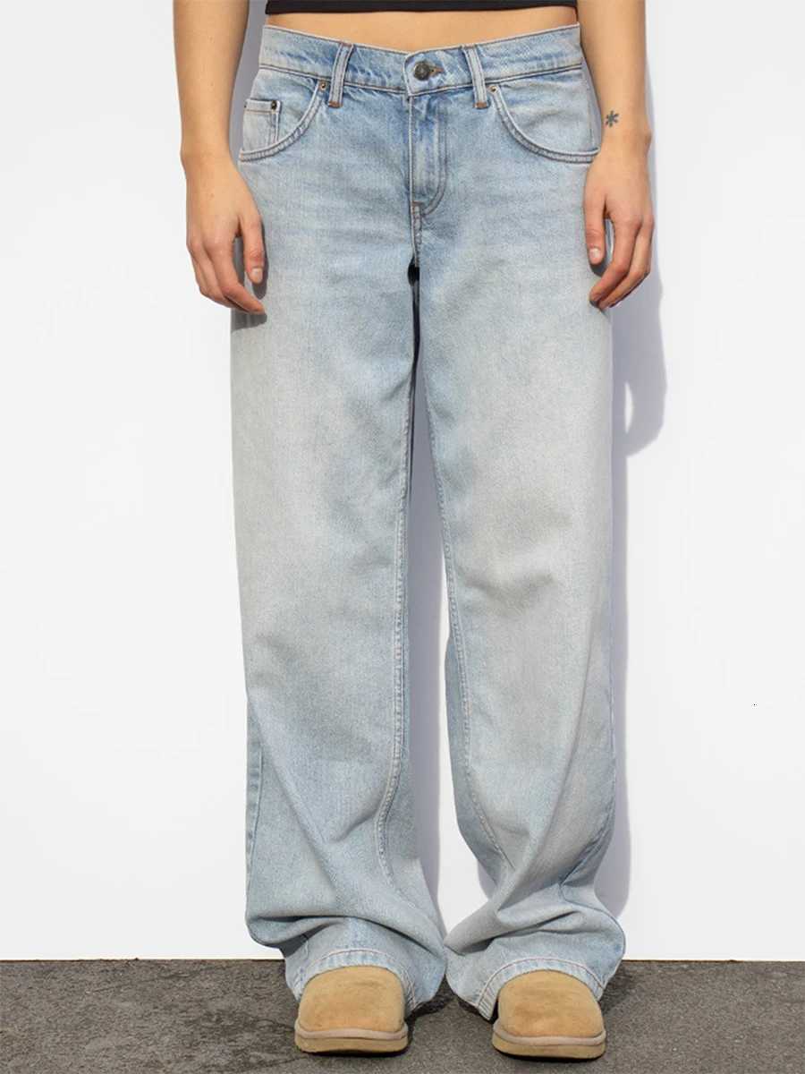 Y2K Womens Spring Summer Denim Pants Low Waist Straight Leg Trousers with Multi Pockets Harajuku Jeans StreetwearT251013