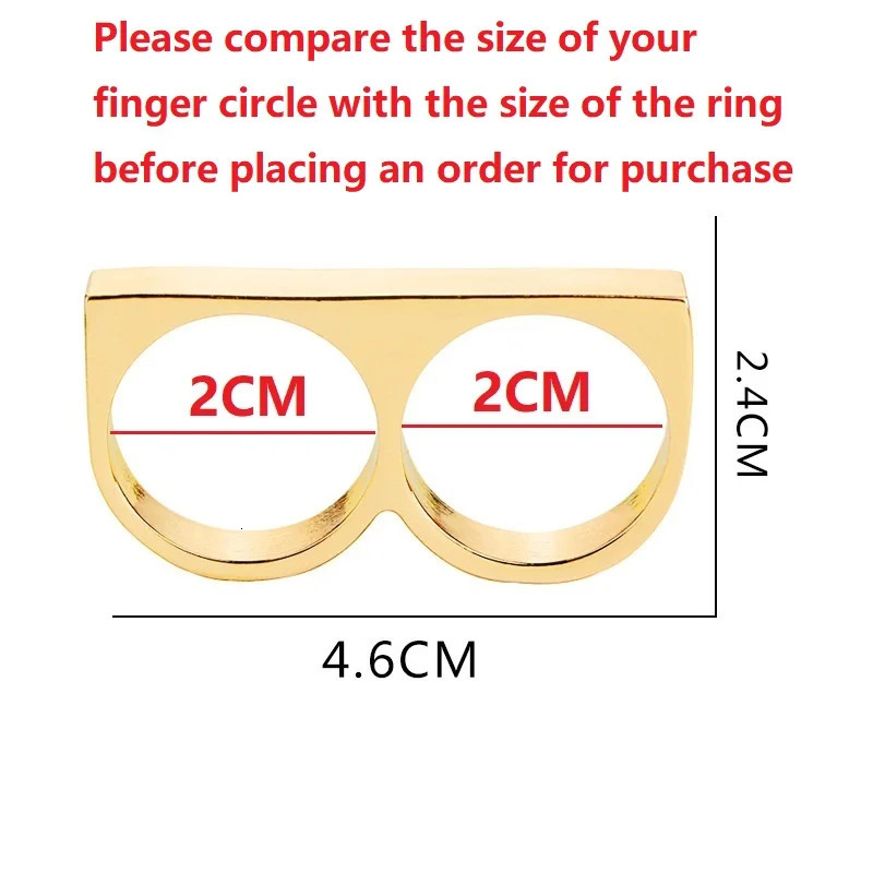 Punk WomenMen Two Fingers Rings Personality Hip Hop Stainless Steel Brass Knuckles Fashion Ring Jewelry 251013