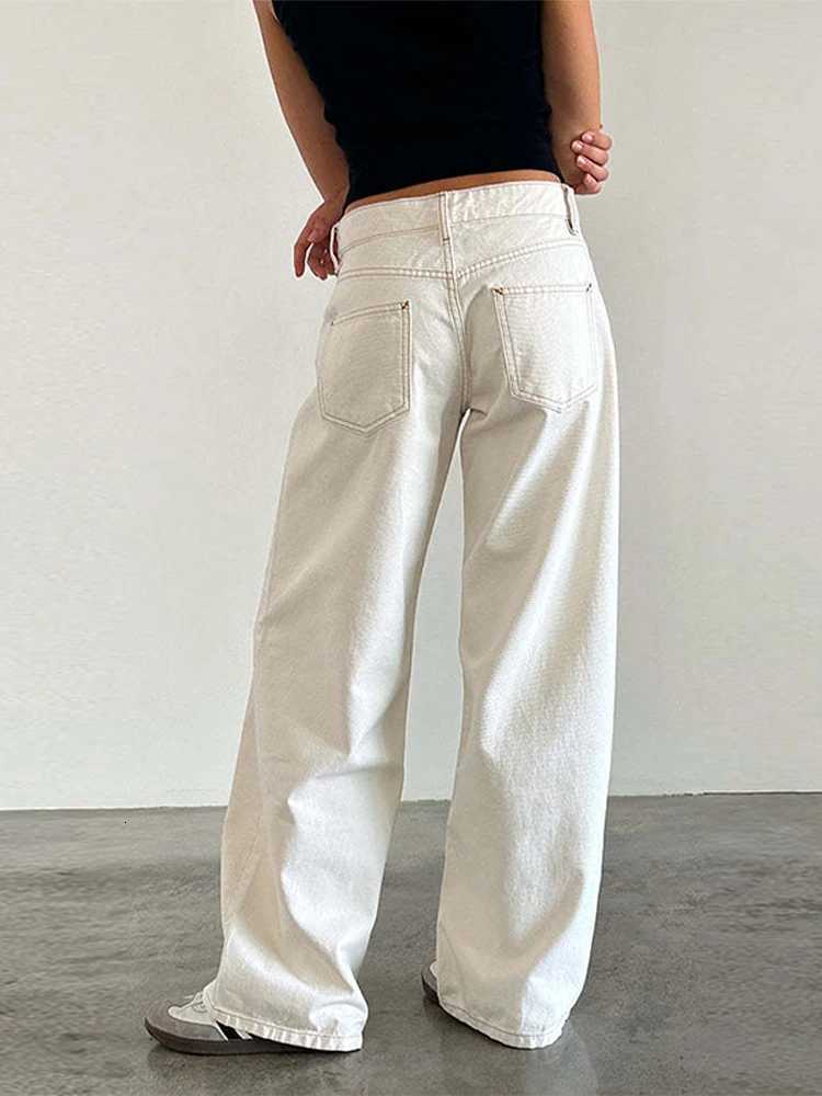 Low Rise Washed Straight Denim Pants for Women Wide Leg Vintage Dragging Jeans Distressed High Street Trousers Casual StreetwearT251013