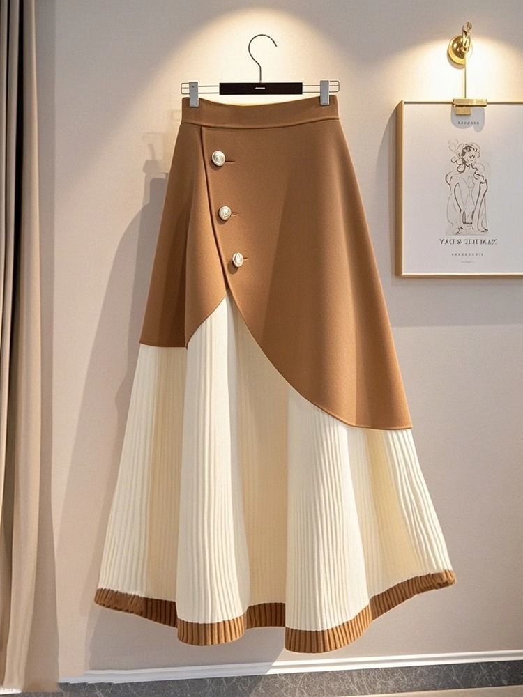 Skirts Elegant High Waist Sliming A-line Skirt For Women Autumn/Winter Vintage Korean Fashion Spring Y2k Clothing