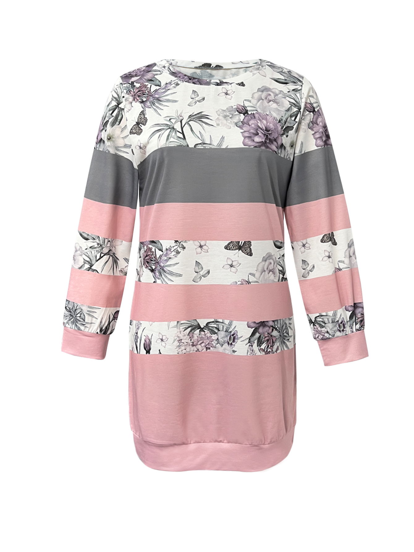 Women's Autumn Winter Floral Printed Sweatshirt Dress - Mom - Style Elegant Office & Casual Pink Dress-CF43402