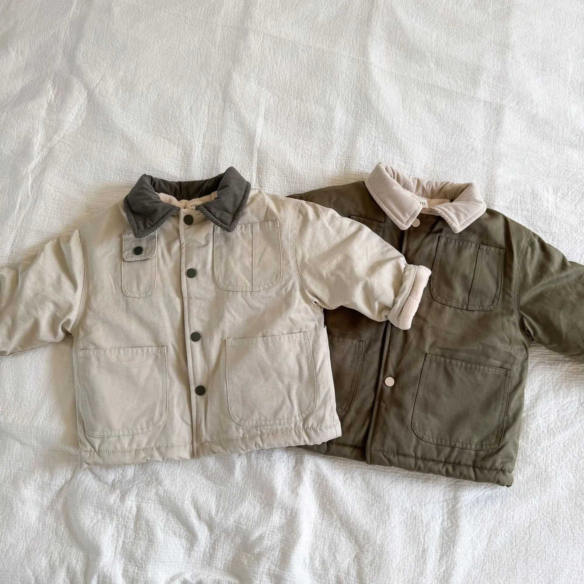 Toddler Kids Boys Parkas Winter Turn Down Collar Thick Versatile Children Boys Outerwear Korean Pocket Teenager Boys Overcoat C251013